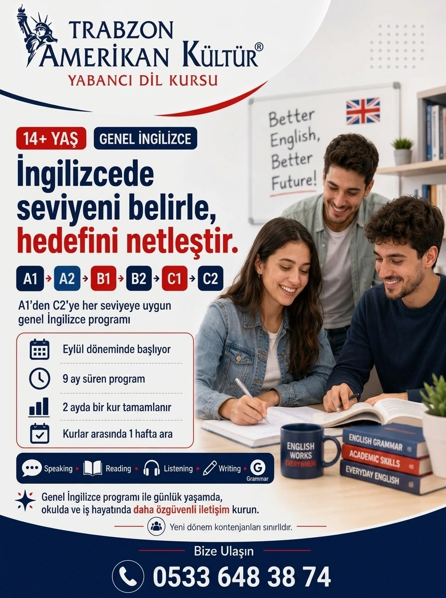 Trabzon Genel İngilizce kursu tanıtım afişi