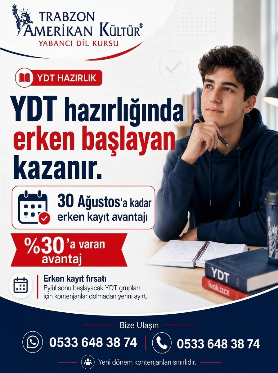 Trabzon YDT ve YKS İngilizce kursu tanıtım afişi